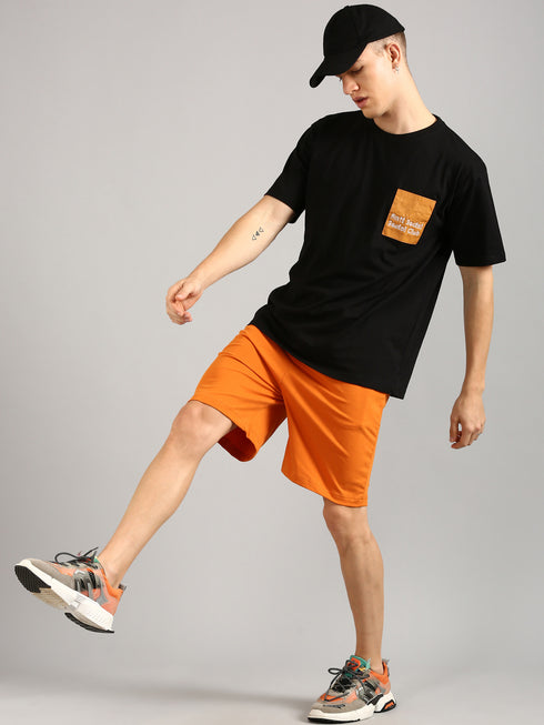 Black & Orange Printed Regular Fit Co-Ords Set