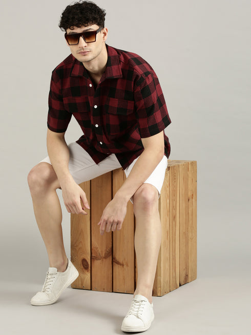 Red&Black Checked Short Sleeved Oversized Shirt