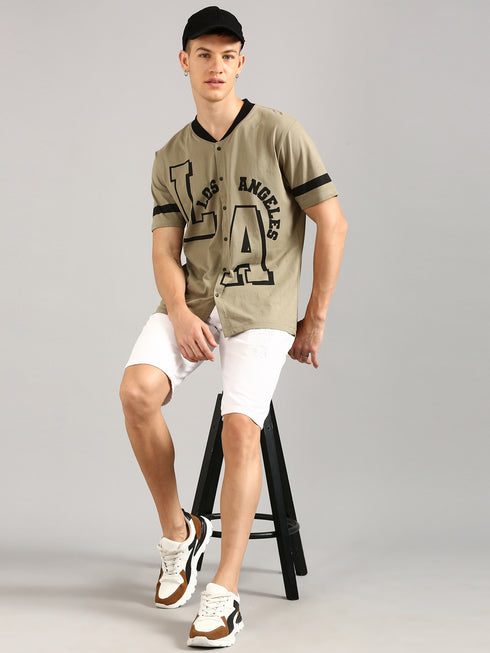 Brown Printed Regular Fit T-Shirt