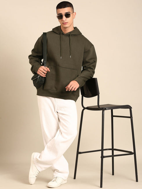 JOVEN Men Printed Full Sleeve Hooded Sweatshirt