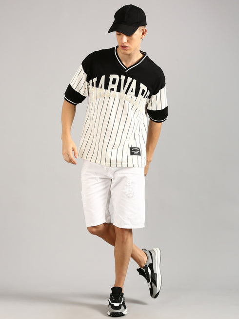 Black & White Printed Regular Fit T-Shirt