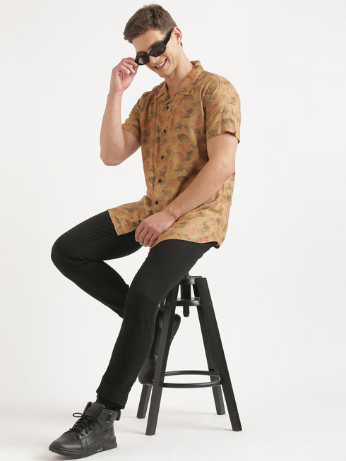 Brown Printed Short Sleeve Resort Shirt