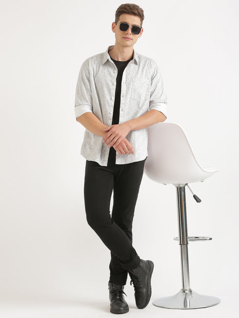 Light Grey Printed Full Sleeve Casual Shirt