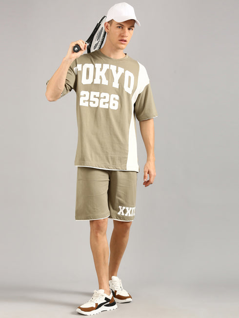 Olive Printed Relaxed Fit Co-Ords Set