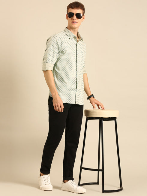 Mint Green Printed Full Sleeve Casual Shirt