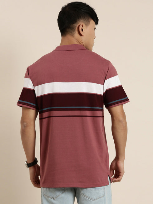 Maroon Striped Polo T-shirt