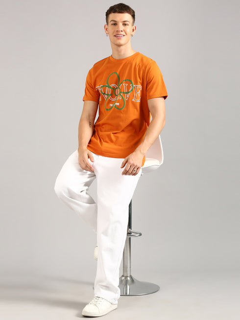 Orange Printed Regular Fit T-Shirt