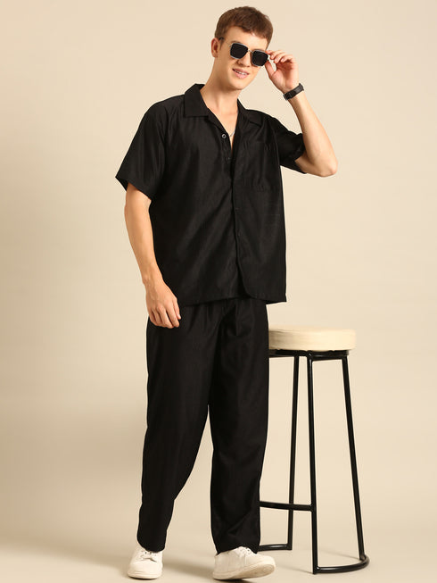 Black Textured Relaxed Fit Co-Ords Set