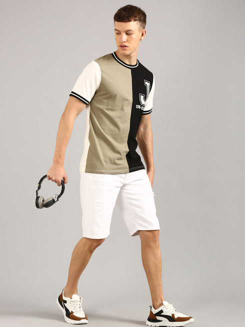 Olive & Black Printed Regular Fit T-Shirt