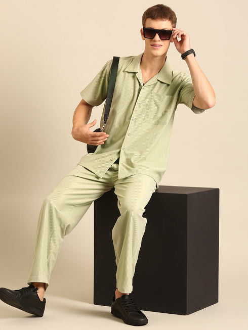 Sage Green Textured Relaxed Fit Co-Ords Set