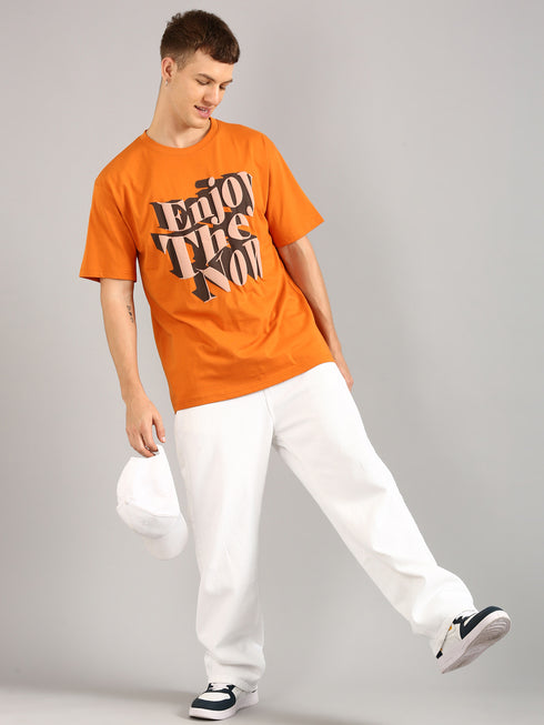 Orange Printed Oversized T-Shirt