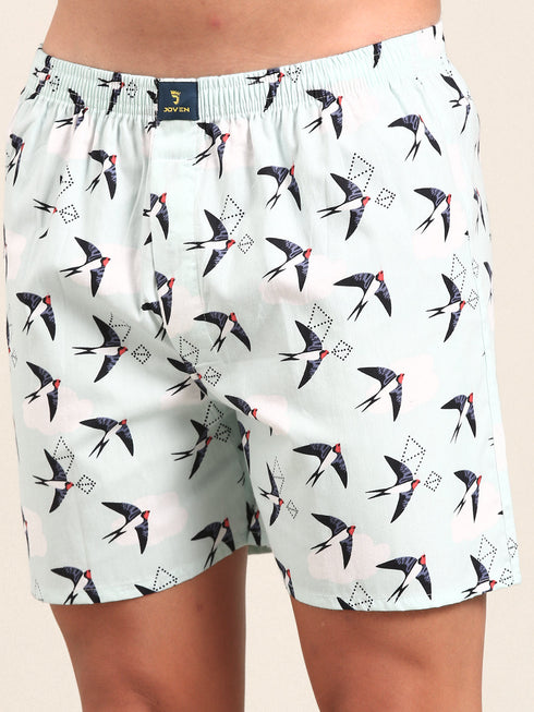 Light Blue Printed Pure Cotton Boxer