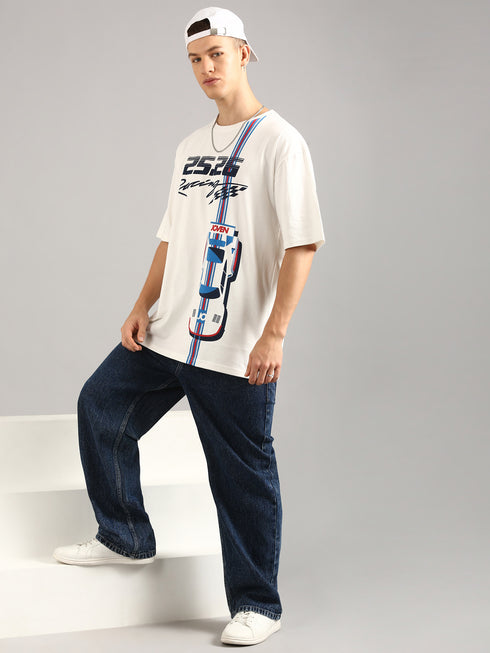 Cream Oversized Printed T-shirt