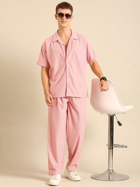 Peach Textured Relaxed Fit Co-Ords Set