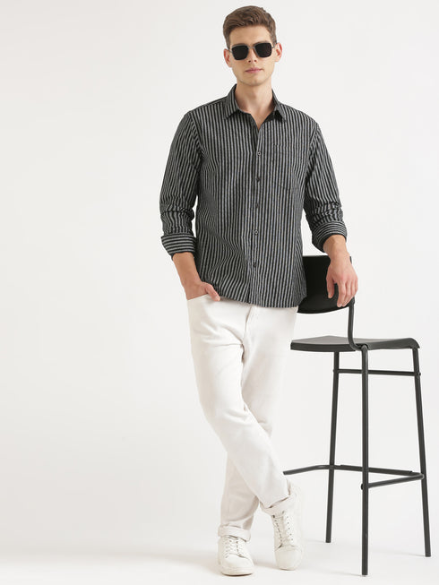 Black & White Striped Full Sleeve Casual Shirt