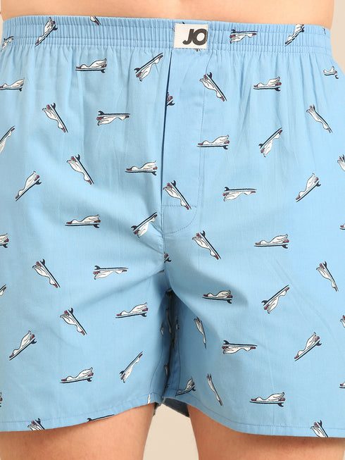 Blue with Duck Printed Cotton Boxers
