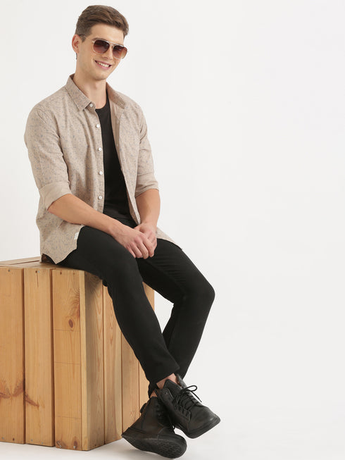 Brown Printed Full Sleeve Casual Shirt