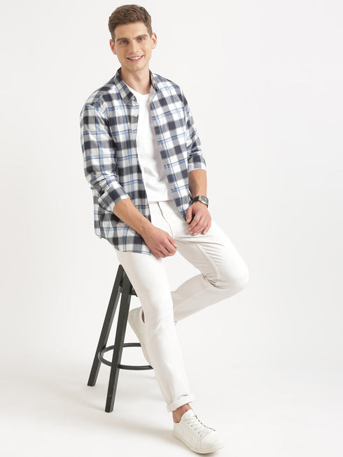 White & Black Checked Full Sleeve Casual Shirt