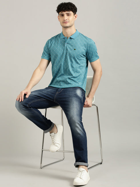 Teal Printed Polo T-shirt