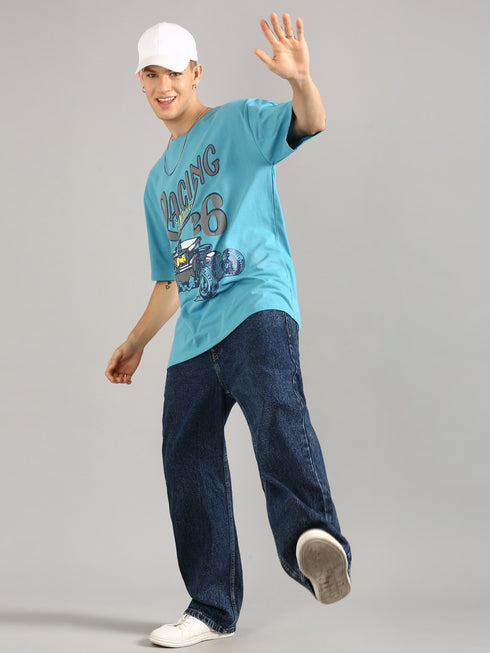 Blue Oversized Puffy Printed T-shirt