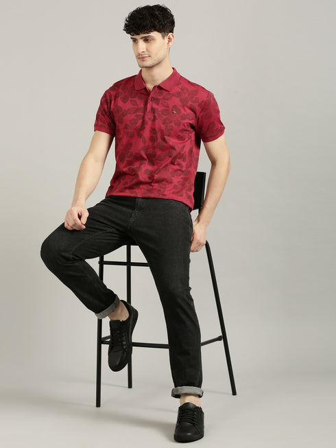 Maroon Printed Polo T-shirt