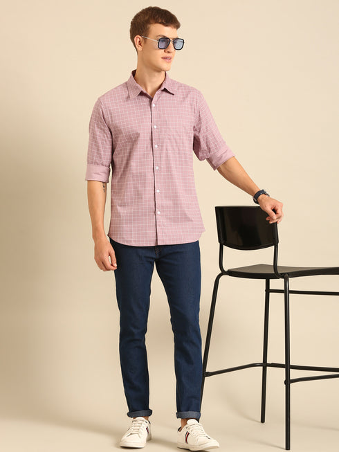 Pink Checked Full Sleeve Casual Shirt