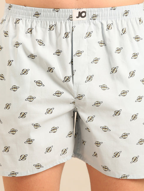 Blue with Planet Printed Cotton Boxers