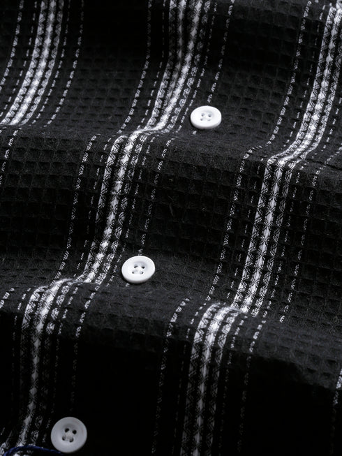 Black Striped Short Sleeved Oversized Resort Shirt