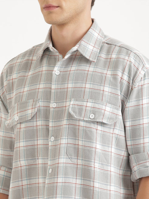 Light Grey & White Checked Full Sleeve Oversized Casual Shirt