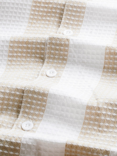 White&Beige Striped Short Sleeved Oversized Shirt