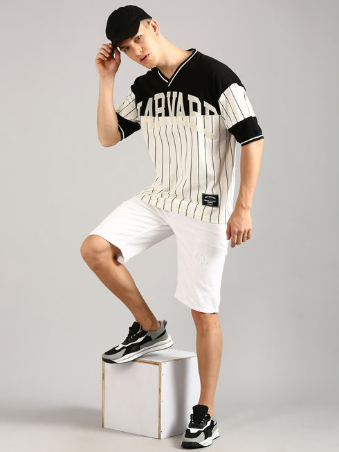 Black & White Printed Regular Fit T-Shirt