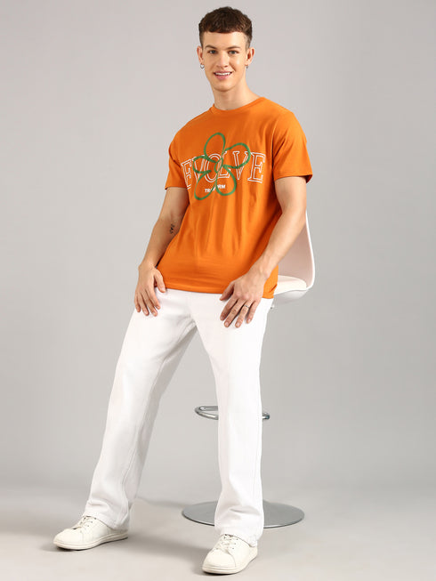 Orange Printed Regular Fit T-Shirt