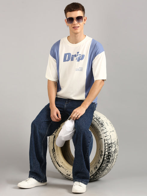 Blue & White Printed Oversized T-Shirt