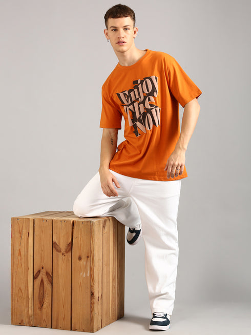 Orange Printed Oversized T-Shirt