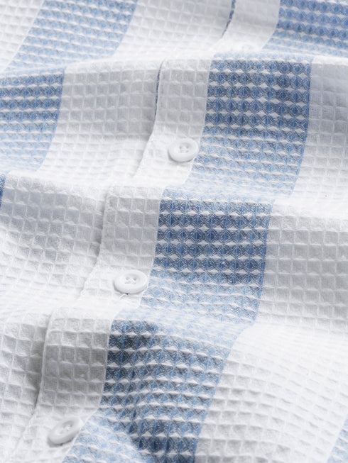 White&Blue Striped Short Sleeved Oversized Shirt