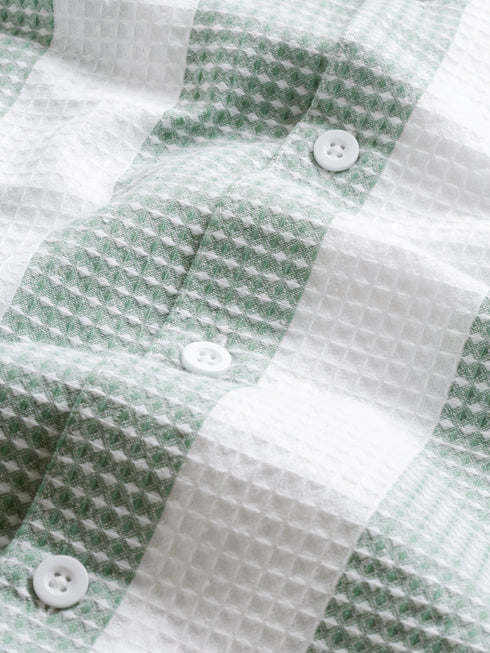 White&Green Striped Short Sleeved Oversized Shirt