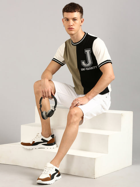 Olive & Black Printed Regular Fit T-Shirt