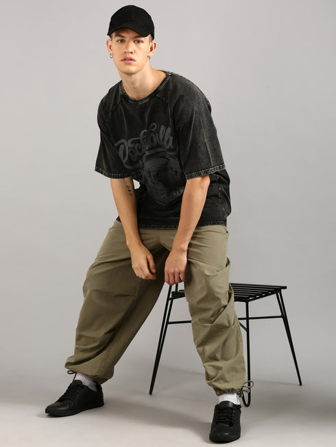 Black Oversized Distressed Stone Washed Raglan T-shirt