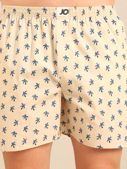 Beige with Tree Printed Cotton Boxers