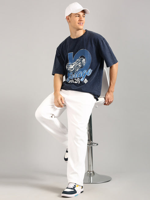 Indigo Oversized Distressed Stone Washed T-shirt
