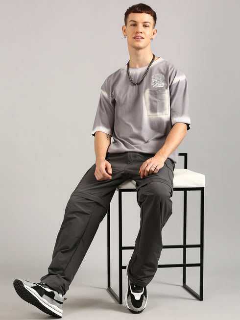 Dark Grey Oversized Spray Printed T-shirt