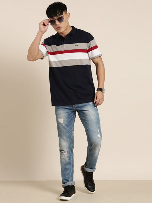 Navy Blue Striped Polo T-shirt
