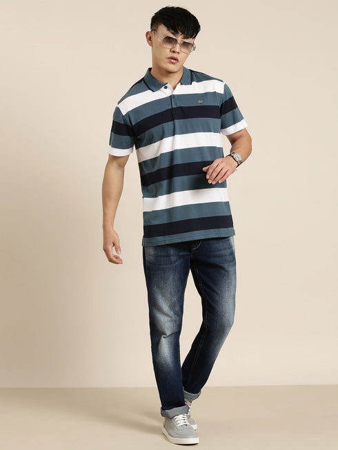 Blue Striped Polo T-shirt