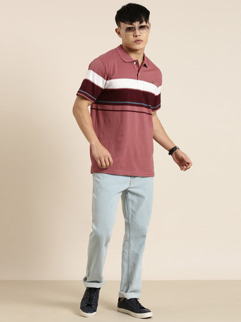 Maroon Striped Polo T-shirt