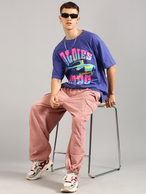 Royal Blue Oversized Printed Raglan T-shirt