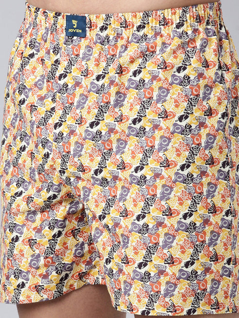 Beige & Purple Printed Cotton Boxer