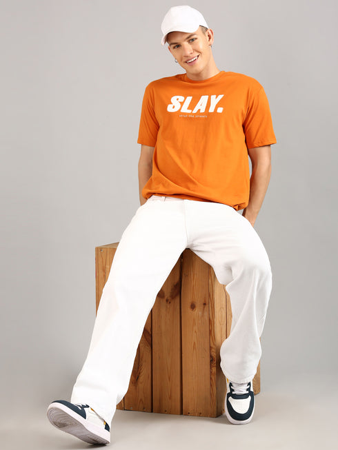 Orange Printed Regular Fit T-Shirt
