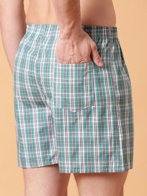 Turquoise Checked Cotton Boxer