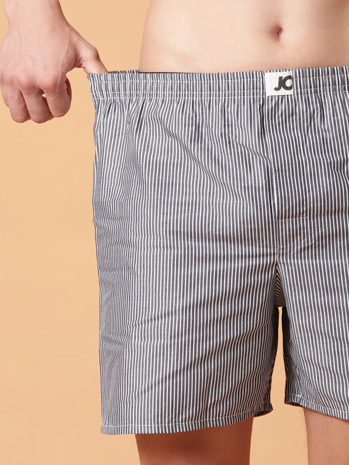 Grey & White Striped Cotton Boxer