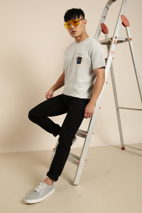 Grey Printed Crew Neck Tshirt